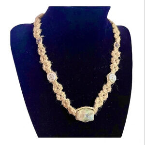 NWT Handmade Choker Necklace Stone beads, Macramé, Beaded, 16”/40.64 cm.